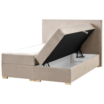 Beliani Divan Bed With Storage Fabric Major 140 X 200 Cm (Eu Double) Taupe - image 1