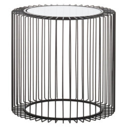 Orsina Modern Round Side Table, Metal Frame & Glass Top Black Side Table, Small Side Table, Contemporary End Table