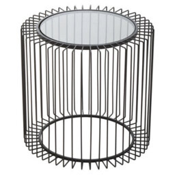 Orsina Modern Round Side Table, Metal Frame & Glass Top Black Side Table, Small Side Table, Contemporary End Table - thumbnail 2