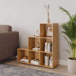 Urbn-Living Beech, Blue - 6-Cube Step Shelving Unit With Wooden Door - thumbnail 2