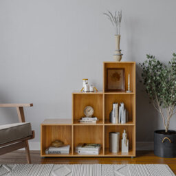 Urbn-Living Beech, Blue - 6-Cube Step Shelving Unit With Wooden Door - thumbnail 3