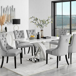 Furniturebox Uk Atlanta 6 White Dining Table And 6 Grey Belgravia Black Leg Chairs - thumbnail 1