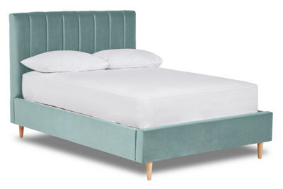 Divan Base Direct Solara Vertical Paneled Fabric Bed Base Only 6Ft Super King- Verlour Sky Blue