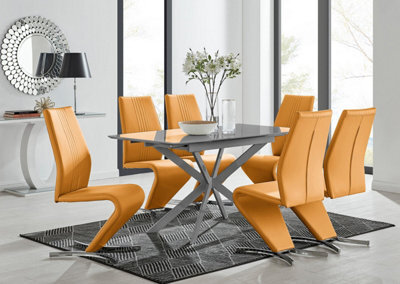 Furniturebox Uk Lira 100Cm Grey Metal Extending Dining Table & 6 Mustard Willow Chairs - image 1
