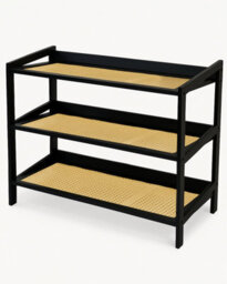 Keplin 3 Tier Bamboo And Rattan Shoe Rack Organiser, Compact Design For Hallway, Stylish And Functional Storage- Black And Natural