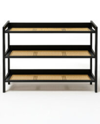 Keplin 3 Tier Bamboo And Rattan Shoe Rack Organiser, Compact Design For Hallway, Stylish And Functional Storage- Black And Natural - thumbnail 2