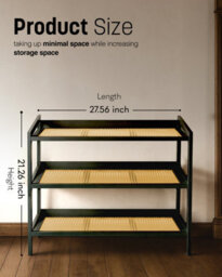 Keplin 3 Tier Bamboo And Rattan Shoe Rack Organiser, Compact Design For Hallway, Stylish And Functional Storage- Black And Natural - thumbnail 3