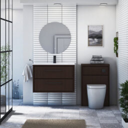 Royal Bathrooms Livora 800mm Walnut Woodgrain Wall Hung Bathroom Vanity Unit 2 Drawer With Ceramic Basin & Matt Black Handle - thumbnail 3