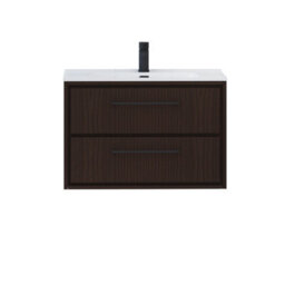 Royal Bathrooms Livora 800mm Walnut Woodgrain Wall Hung Bathroom Vanity Unit 2 Drawer With Ceramic Basin & Matt Black Handle - thumbnail 5