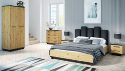 Arte Ines 05 Elegant Bed - Modern Artisan Oak & Black With Upholstered Headboard - W1670mm X H1165mm X D2170mm - thumbnail 3