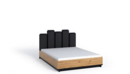 Arte Ines 05 Elegant Bed - Modern Artisan Oak & Black With Upholstered Headboard - W1670mm X H1165mm X D2170mm