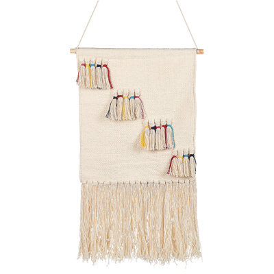 Beliani Fabric Wall Hanging Burewala Cotton 108 Cm Beige - image 1