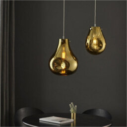 Loops 2 Pack Hanging Ceiling Pendant Light - Large Gold Metallic Glass & Chrome Plate - 10W Led E27 - thumbnail 4
