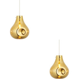 Loops 2 Pack Hanging Ceiling Pendant Light - Large Gold Metallic Glass & Chrome Plate - 10W Led E27