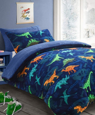 Homes & Linen Teddy Bear Fleece Kids Dinosaur Duvet Cover Super Soft Warm Kids Bedding Set