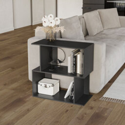 Urbn-Living Urbnliving 60Cm Width Black 2-Tier Bookcase Irregular Storage Shelf Wooden Shelving Display Organiser Unit