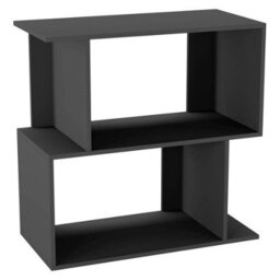 Urbn-Living Urbnliving 60Cm Width Black 2-Tier Bookcase Irregular Storage Shelf Wooden Shelving Display Organiser Unit - thumbnail 3