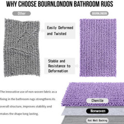 Ameha Purple Chenille Mat 50X80Cm, Extra Soft, Non-Slip, Absorbent Bath Rug & Doormat - thumbnail 2