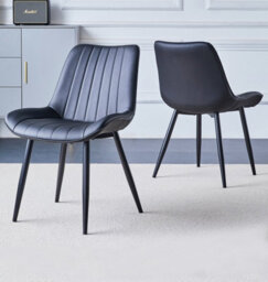Hallowood Furniture Cullompton Dining Chair In Black Bonded Leather (Pair) - thumbnail 1