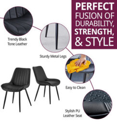 Hallowood Furniture Cullompton Dining Chair In Black Bonded Leather (Pair) - thumbnail 2