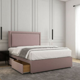REGIONAL FURNISHINGS Divan Bed Set Pink Plush Velvet Upholstered 24Inch Headboard & 2Drawers Sameside & No Mattress In 3Ft 4Ft 4Ft6 5Ft 6Ft Sizes - thumbnail 2
