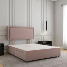 REGIONAL FURNISHINGS Divan Bed Set Pink Plush Velvet Upholstered 24Inch Headboard & 2Drawers Sameside & No Mattress In 3Ft 4Ft 4Ft6 5Ft 6Ft Sizes - thumbnail 1
