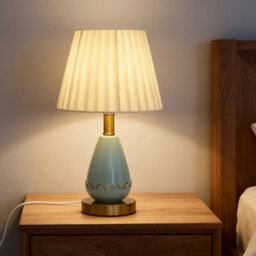 Komore Antique Bronze Ceramic Iron Table Lamp Plug In Bedside Study Reading Lamp - thumbnail 6
