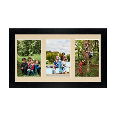 AK Frames 40X20Cm Black Modern Multi Photo Frame With Ivory Mount - Holds 3 Apertures (3X) 6X4 Photos - image 1