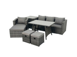 Fimous Rattan Dining Table Sofa Armchair Set With Side Table 3 Footstools Outdoor Garden Furniture Set Dark Grey Mixed - thumbnail 2