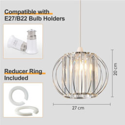 Harper Living Easy Fit  Shade, Chrome Ceiling Light Shade 27Cm - Modern Lampshade For Bedroom, Kitchen, Living Room - thumbnail 7