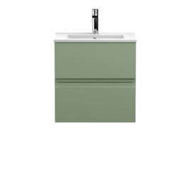 Hudson Reed Urban Satin Green Wall Hung 2 Drawer Vanity Unit And Minimalist Basin With Silent Close, 518 X 510 X 390 - thumbnail 4