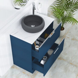 Royal Bathrooms Evora 800mm Midnight Blue Fluted Floor Standing Countertop Vanity Unit 2 Drawer With Milan Black Basin - thumbnail 3