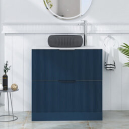 Royal Bathrooms Evora 800mm Midnight Blue Fluted Floor Standing Countertop Vanity Unit 2 Drawer With Milan Black Basin - thumbnail 1