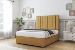 "Sloomy Kansas Mustard Plush Divan Bed With Mattress No Drawers With 26"" Strutted Headboard 2'6 Small Single" - thumbnail 2
