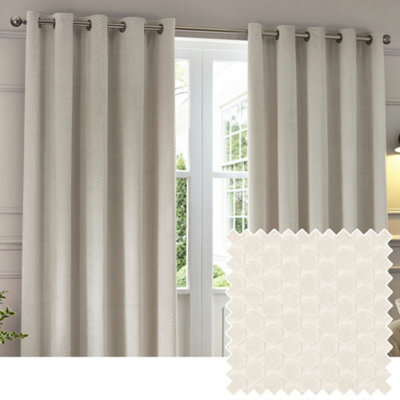 Paoletti Neptune Fully Lined Velvet Eyelet Curtain Pair, Ivory, (W) 168 X (D) 183Cm - image 1