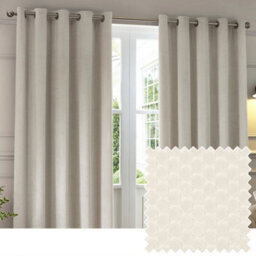 Paoletti Neptune Fully Lined Velvet Eyelet Curtain Pair, Ivory, (W) 168 X (D) 183Cm