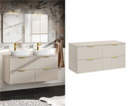 Impact Furniture Double Vanity Unit Beige Bathroom 1200mm Sink Cabinet Drawers Wall Storage Countertop Worktop Fluted Ribbed Cashmere Adel