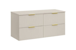 Impact Furniture Double Vanity Unit Beige Bathroom 1200mm Sink Cabinet Drawers Wall Storage Countertop Worktop Fluted Ribbed Cashmere Adel - thumbnail 2