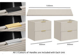 Impact Furniture Double Vanity Unit Beige Bathroom 1200mm Sink Cabinet Drawers Wall Storage Countertop Worktop Fluted Ribbed Cashmere Adel - thumbnail 6