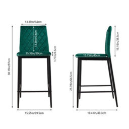 Thehotsale 2Pcs Green Pu Leather Upholstered Bar Stools With Ergonomic Backrest And Metal Legs, 39.5Cm W X 49.3Cm D X 97Cm H - thumbnail 6