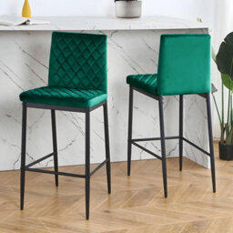 Thehotsale 2Pcs Green Pu Leather Upholstered Bar Stools With Ergonomic Backrest And Metal Legs, 39.5Cm W X 49.3Cm D X 97Cm H - thumbnail 1