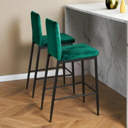 Thehotsale 2Pcs Green Pu Leather Upholstered Bar Stools With Ergonomic Backrest And Metal Legs, 39.5Cm W X 49.3Cm D X 97Cm H - thumbnail 2