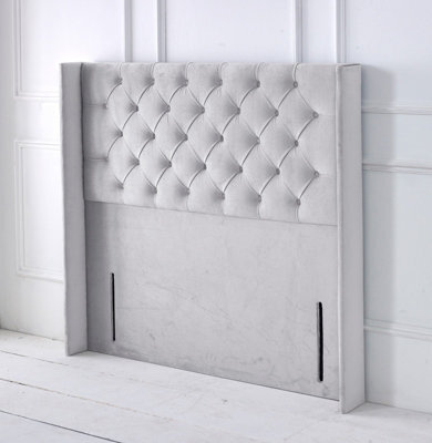 "Adore Designs Chesterfield Winged Plush Velvet 5Ft Kingsize 50"" Floor Standing Headboard - Silver"