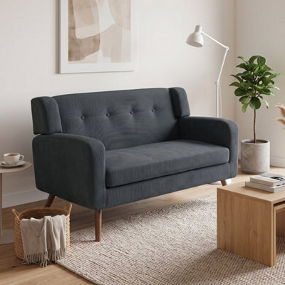 Dark Grey 2 Seater Sofa 118 Cm Corduroy Small Loveseat Sofa With Spring Cushion - image 1