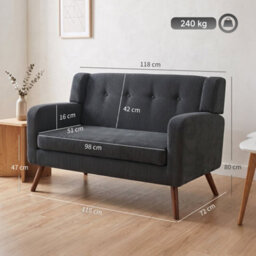 Dark Grey 2 Seater Sofa 118 Cm Corduroy Small Loveseat Sofa With Spring Cushion - thumbnail 2