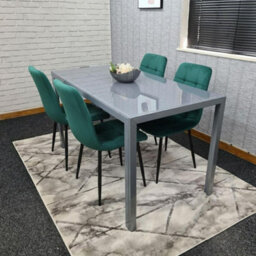 Kosy Koala Modern Grey Glass Dining Table Set With 4 Green Velvet Chairs Dining Room Furniture - thumbnail 3
