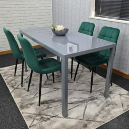 Kosy Koala Modern Grey Glass Dining Table Set With 4 Green Velvet Chairs Dining Room Furniture - thumbnail 2