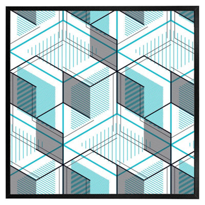 "Andrew Lee Blue Geometric Hexagons (Picutre Frame) / 12X12"" / Oak" - image 1