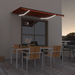 Berkfield Manual Retractable Awning With Led 300X250 Cm Orange And Brown - thumbnail 1