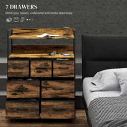 Wyld Haus Haco Vama 7-Drawer Fabric And Wood Rustic Brown Storage Chest With Shelves 79Cm. - thumbnail 4